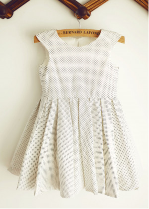 White And Black Polka Dots Print Heart Back Sweet Flower Girl Dress